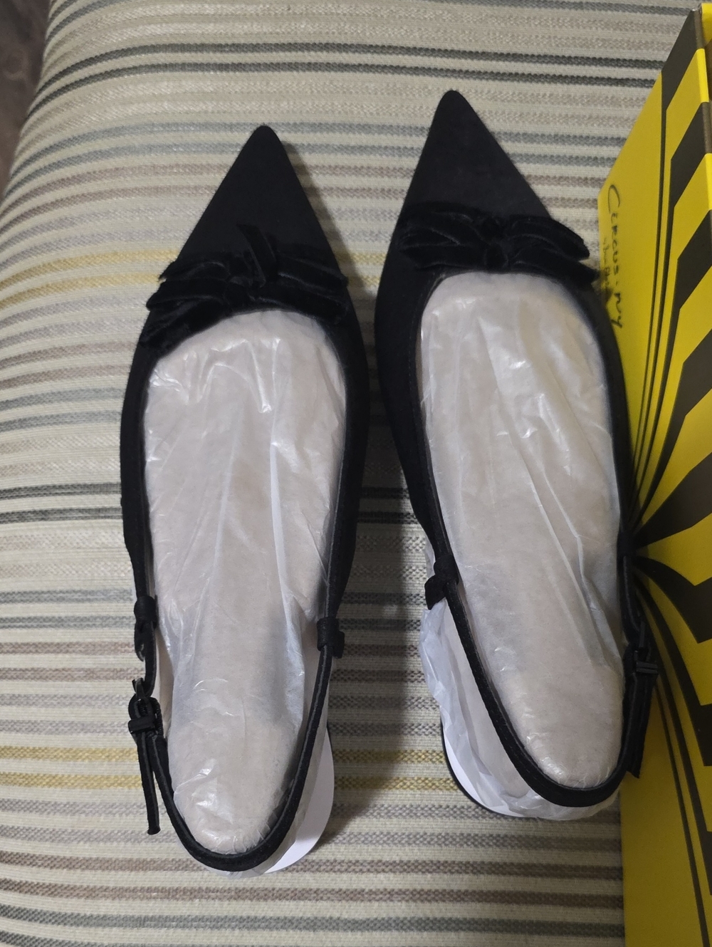 Circus by Sam Edelman Black Pointed Slingback Flats with Knotted Bow